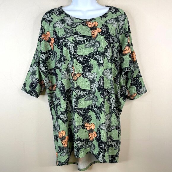 Lularoe Womens Butterfly Tunic Top Size M Green All Over Print Comfy Soft Irma - Picture 1 of 10